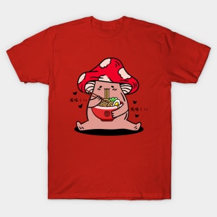Kawaii Mushroom Eating Ramen T-Shirt